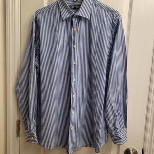Kenneth Cole Blue‎ and White Striped Button Down Shirt